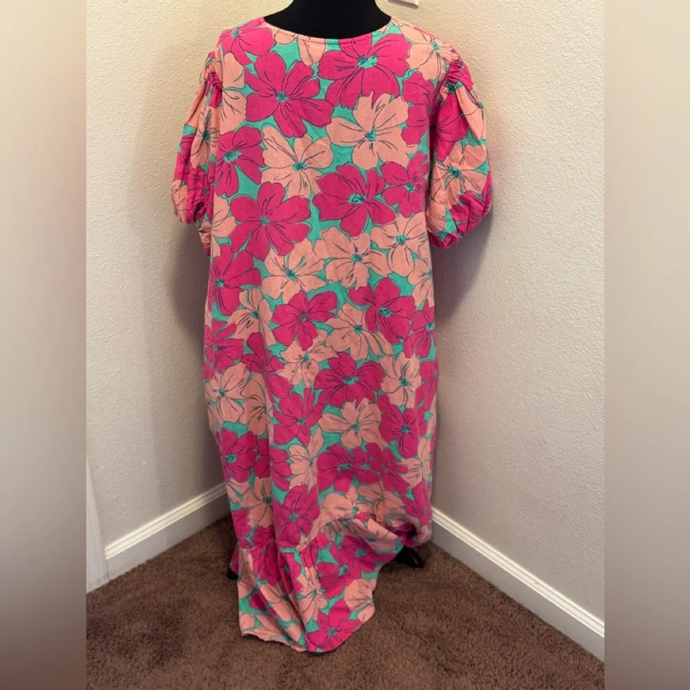 Oh Joy! The Odell Julia Linen Pink Floral Maxi Dress Puff Sleeve Anthro PLUS 2X - Picture 5 of 11